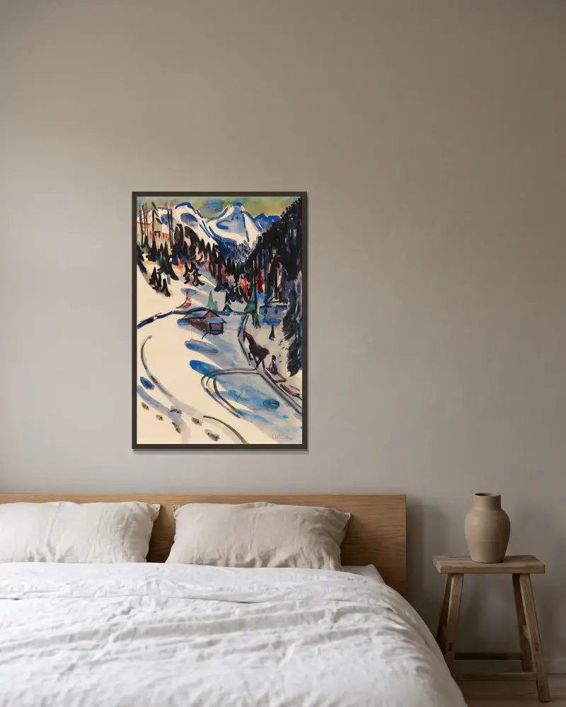 Sertigtal im Winter av Ernst Ludwig Kirchner inramad på en vägg
