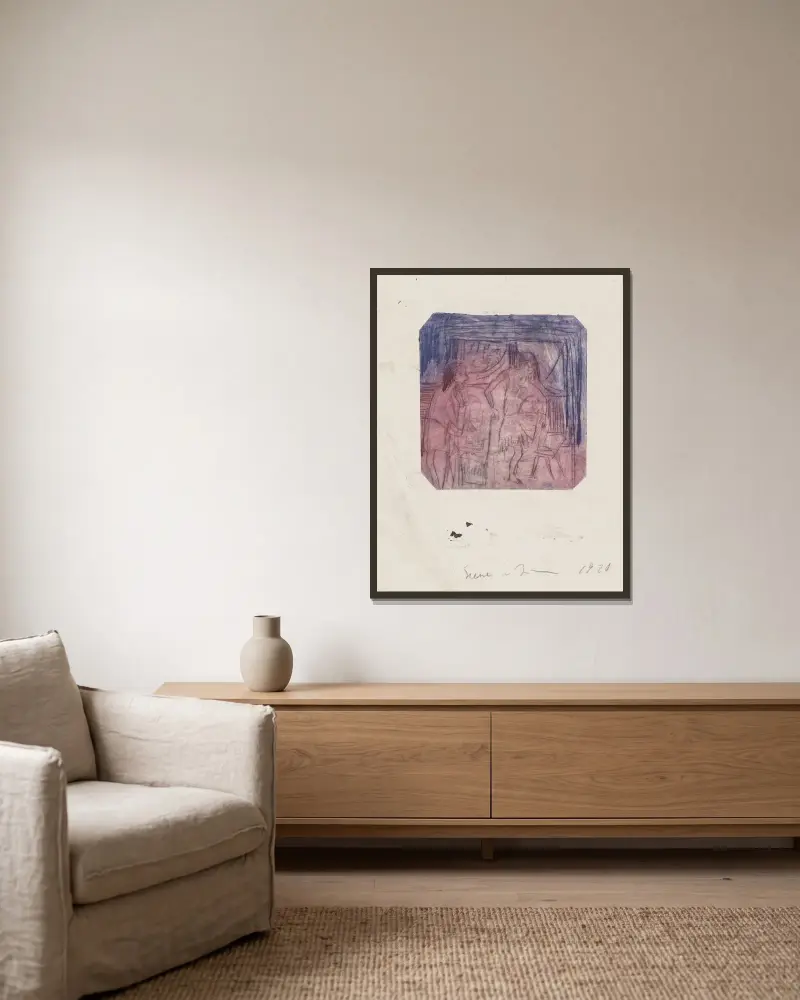 Szene im Zimmer av Ernst Ludwig Kirchner inramad på en vägg