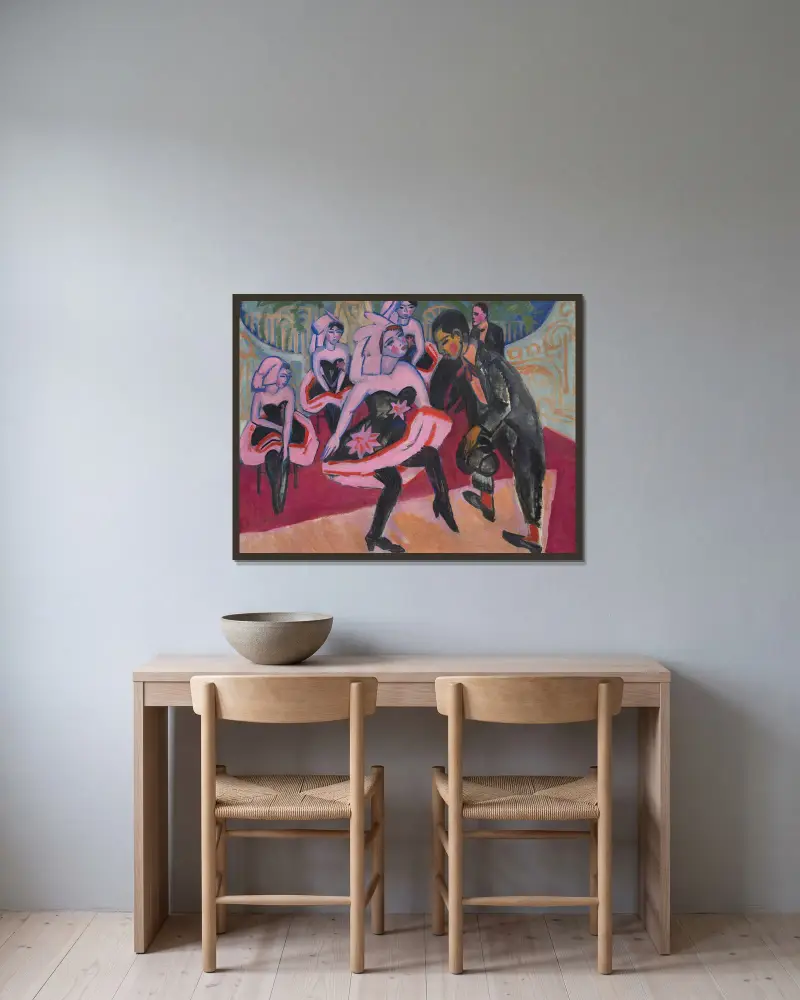 Tanz im Varieté av Ernst Ludwig Kirchner inramad på en vägg