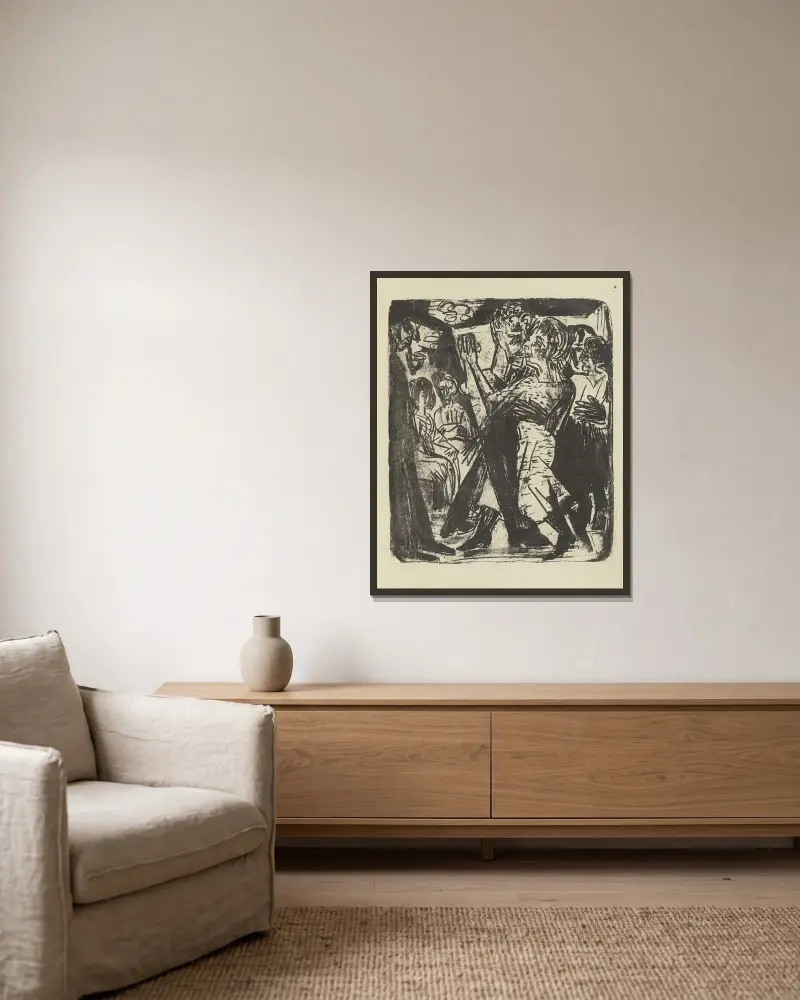 Tanzendes Paar av Ernst Ludwig Kirchner inramad på en vägg