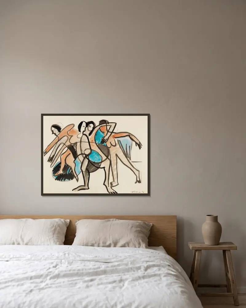 Tanzgruppe av Ernst Ludwig Kirchner inramad på en vägg