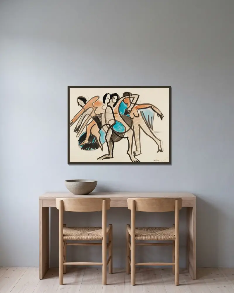 Tanzgruppe av Ernst Ludwig Kirchner inramad på en vägg