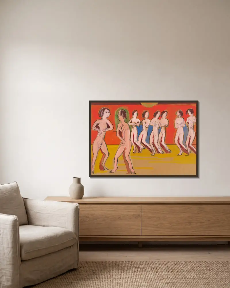 Tanzschule Wigman av Ernst Ludwig Kirchner inramad på en vägg