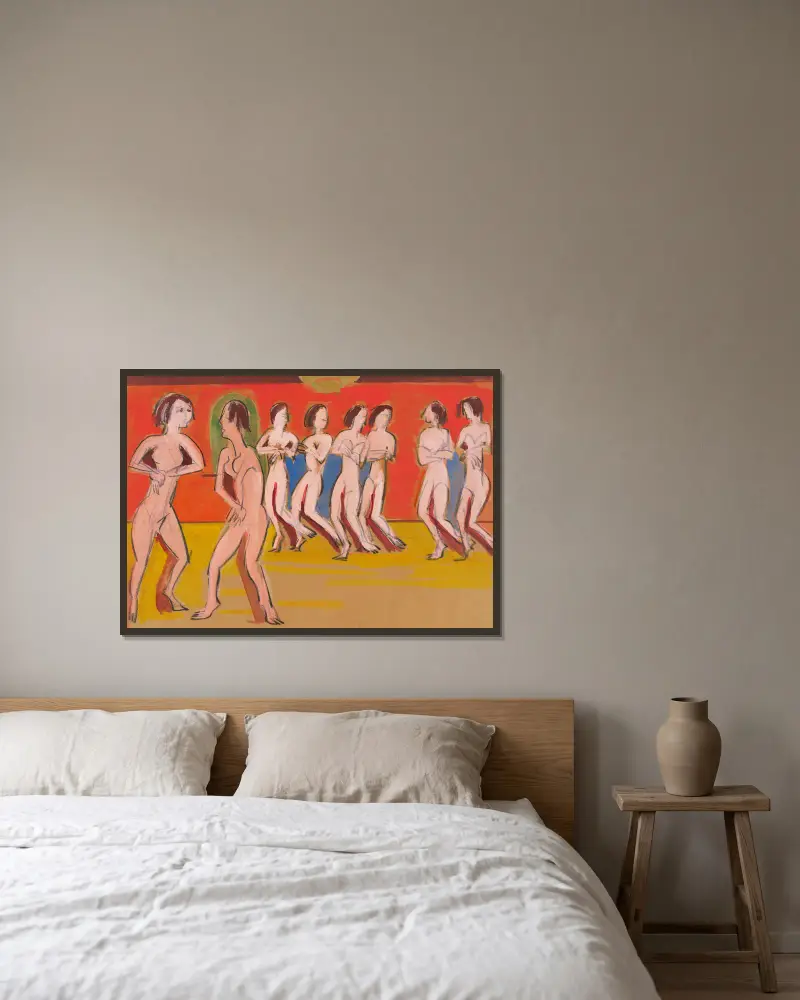 Tanzschule Wigman av Ernst Ludwig Kirchner inramad på en vägg