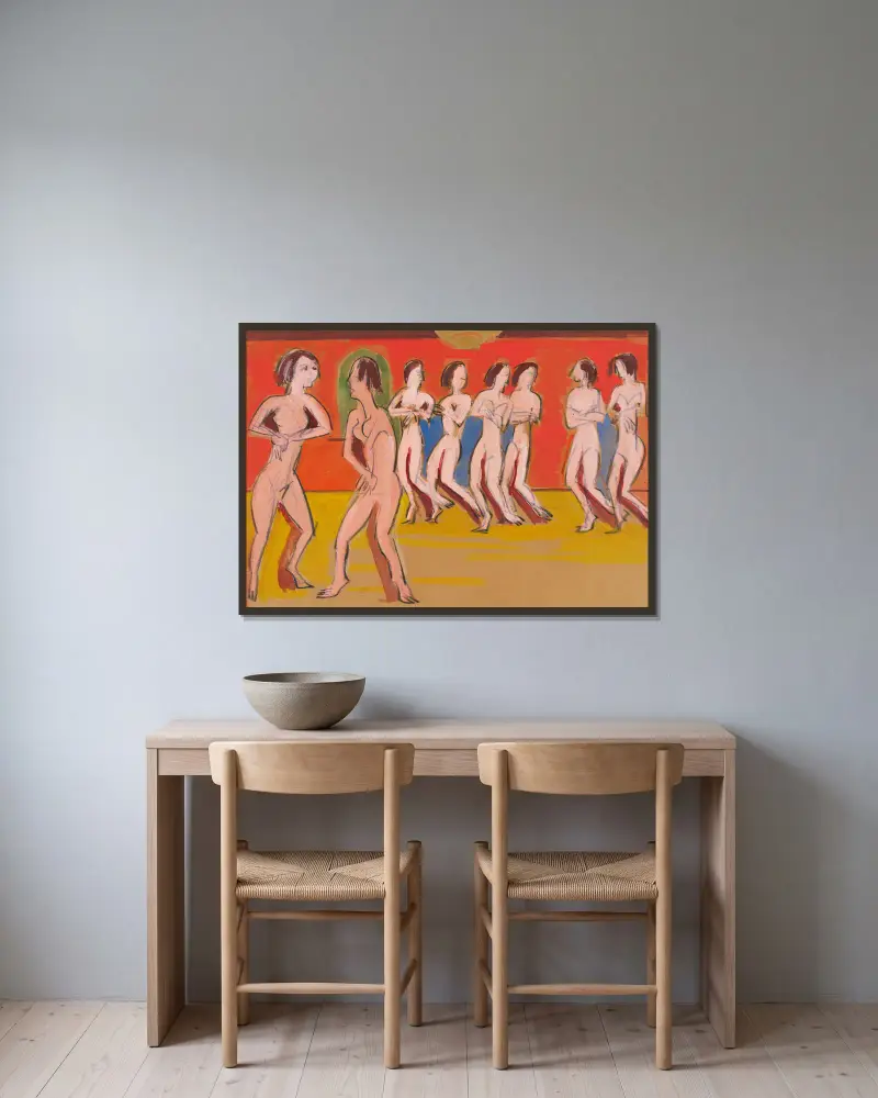 Tanzschule Wigman av Ernst Ludwig Kirchner inramad på en vägg