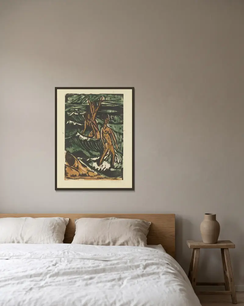 Trzy kąpiące się w falach, Ernst Ludwig Kirchner w ramie na ścianie