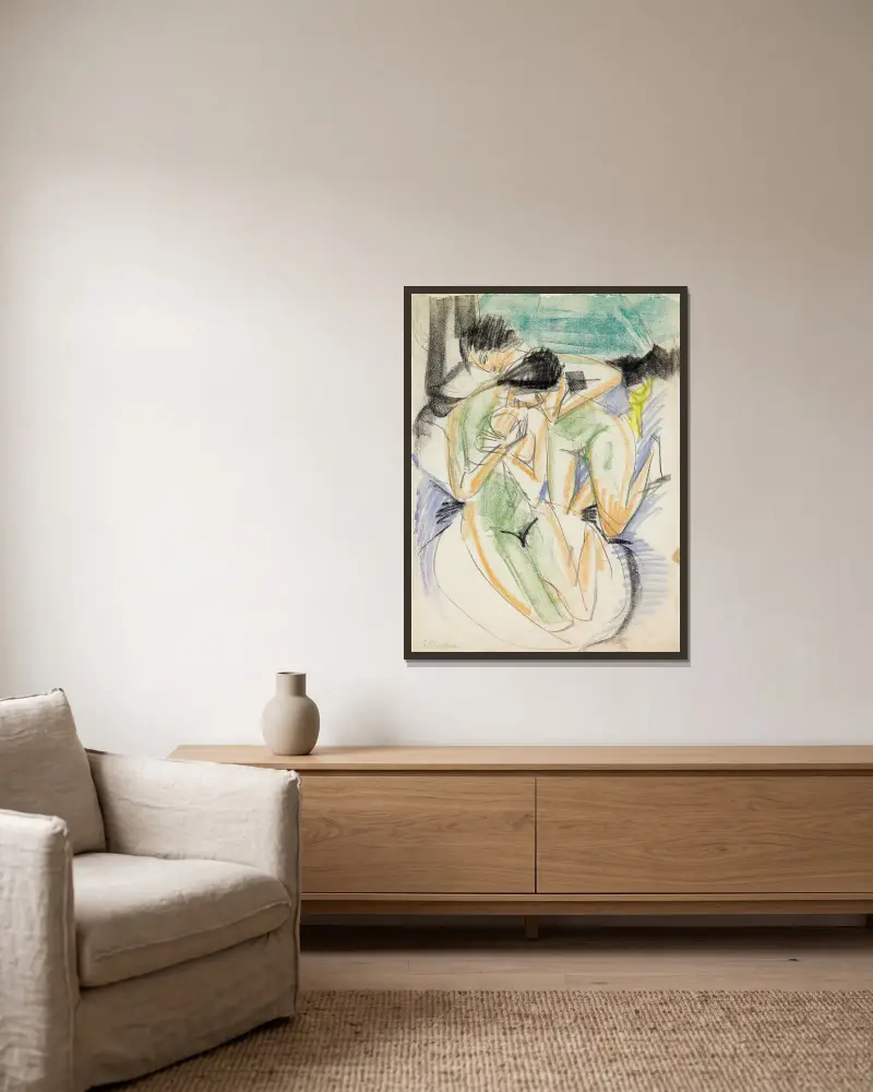 Two Nudes av Ernst Ludwig Kirchner inramad på en vägg