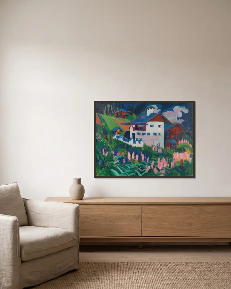 Unser Haus av Ernst Ludwig Kirchner inramad på en vägg