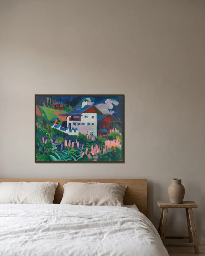 Unser Haus av Ernst Ludwig Kirchner inramad på en vägg