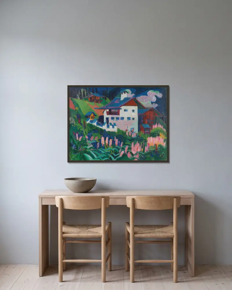 Unser Haus av Ernst Ludwig Kirchner inramad på en vägg