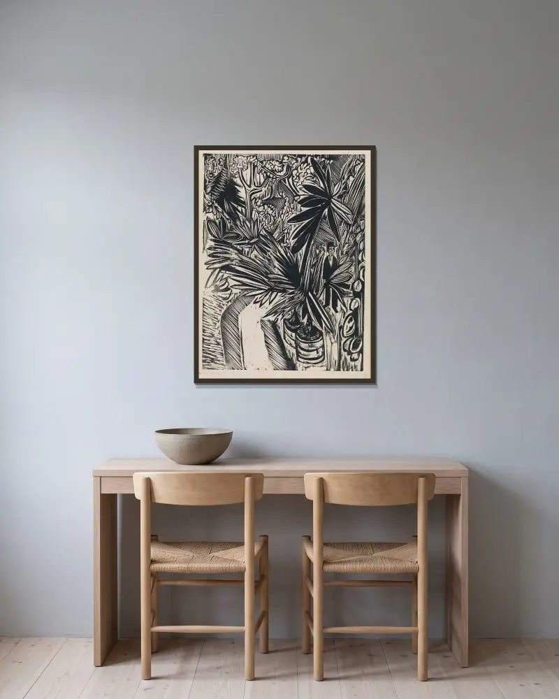 Skleník. Jena, Ernst Ludwig Kirchner v rámu na stěně
