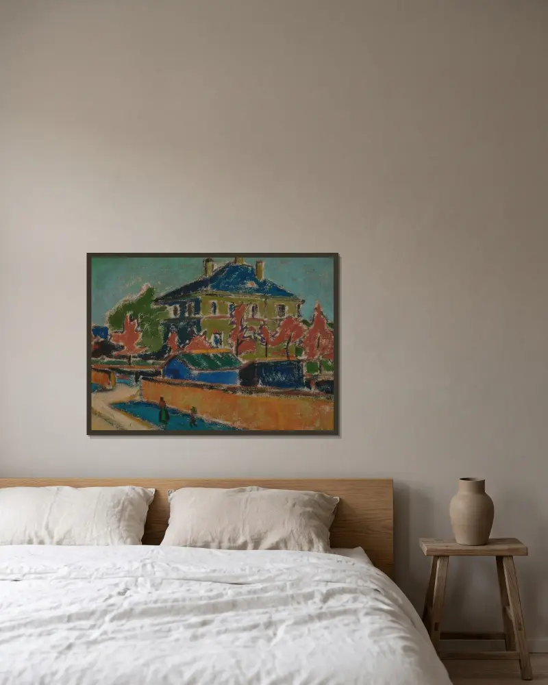 Villa in Dresden av Ernst Ludwig Kirchner inramad på en vägg