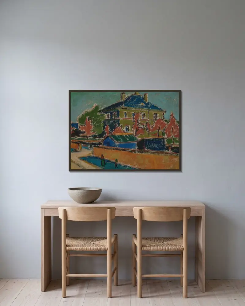 Villa in Dresden av Ernst Ludwig Kirchner inramad på en vägg
