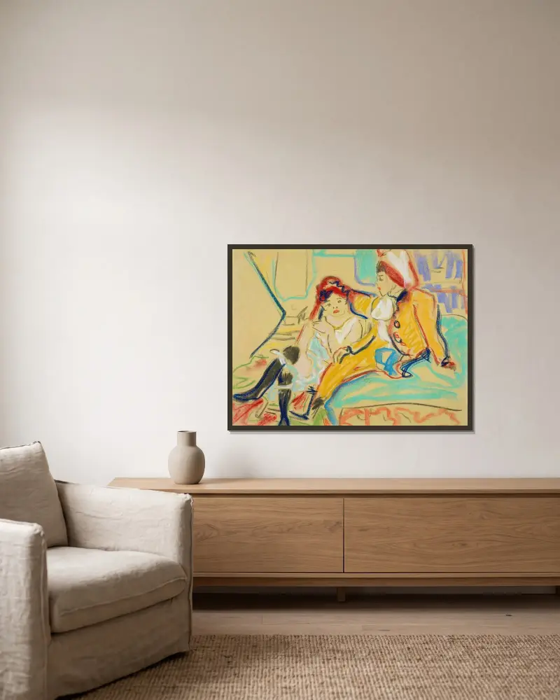 Zwei Mädchen auf einem Divan von Ernst Ludwig Kirchner gerahmt an einer Wand