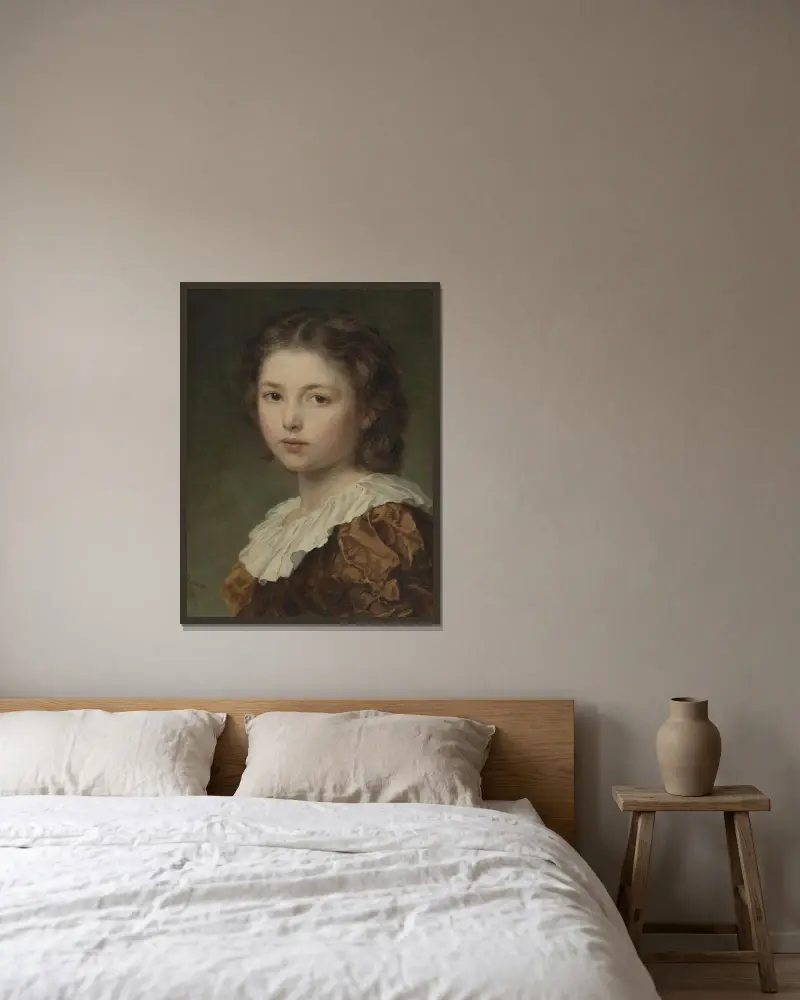 Porträtt av en ung flicka av Ludwig Knaus inramad på en vägg