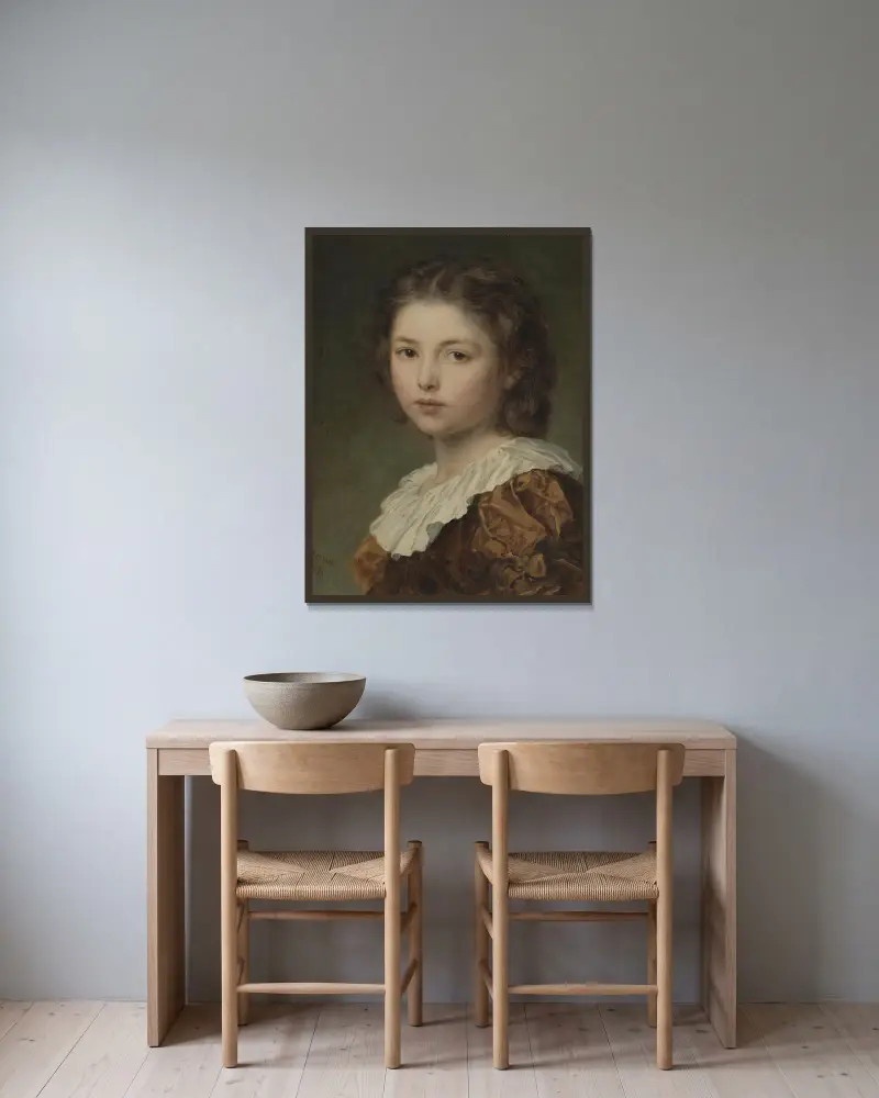 Porträtt av en ung flicka av Ludwig Knaus inramad på en vägg
