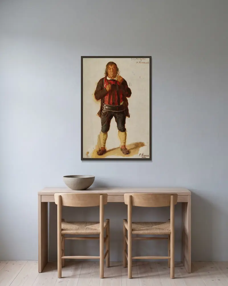 Porträtt av Georg Lanthaler, St. Leonhard av Ludwig Knaus inramad på en vägg