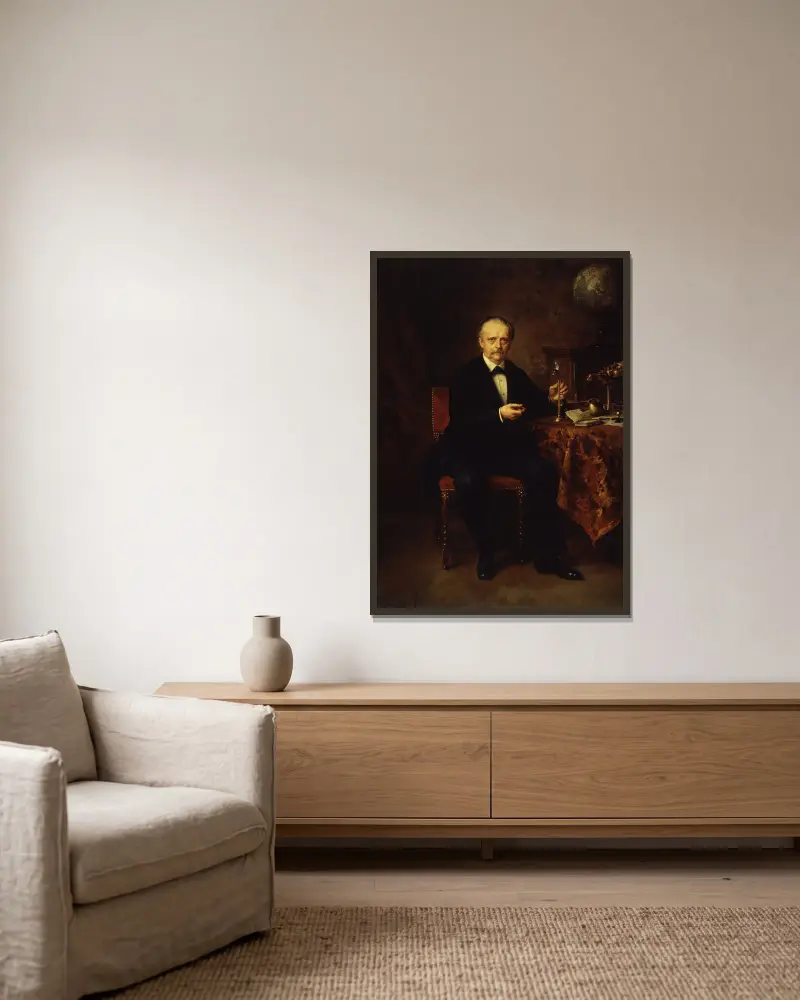 Porträtt av fysikern Hermann von Helmholtz av Ludwig Knaus inramad på en vägg