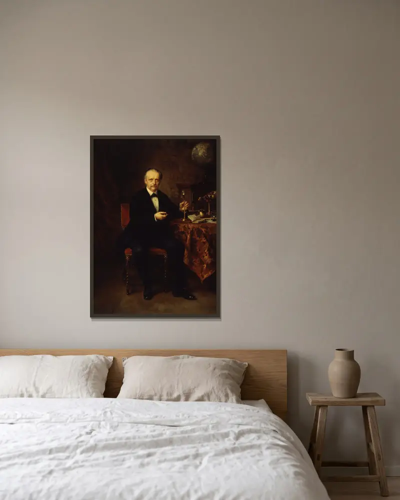 Porträtt av fysikern Hermann von Helmholtz av Ludwig Knaus inramad på en vägg