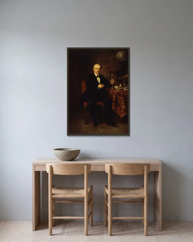 Porträtt av fysikern Hermann von Helmholtz av Ludwig Knaus inramad på en vägg