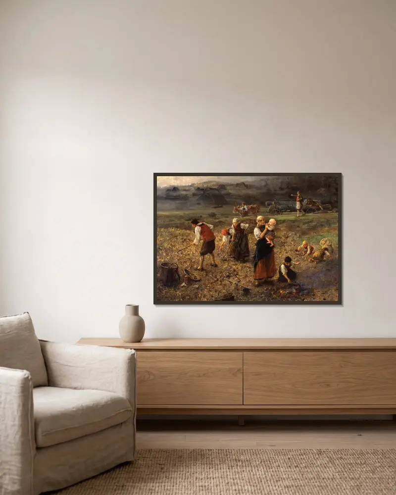 Kartoffelernte von Ludwig Knaus gerahmt an einer Wand