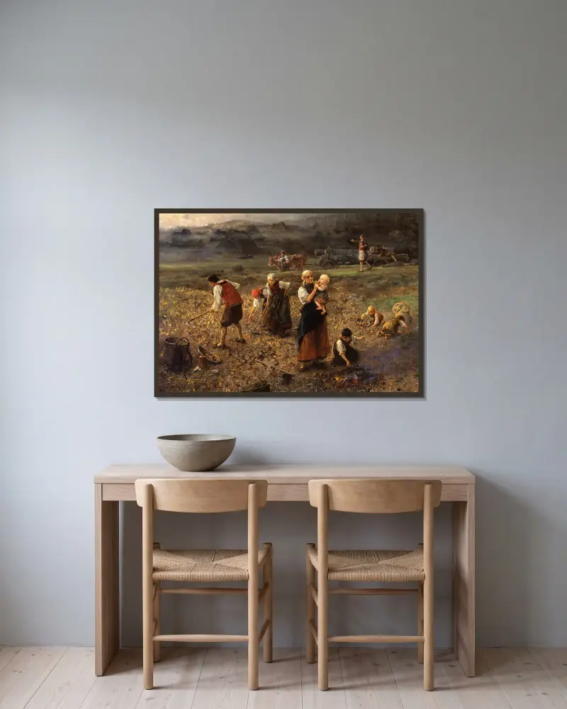 Kartoffelernte von Ludwig Knaus gerahmt an einer Wand