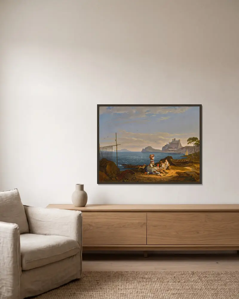 Die Bucht von Neapel, Capri in der Ferne von Adrian Ludwig Richter gerahmt an einer Wand