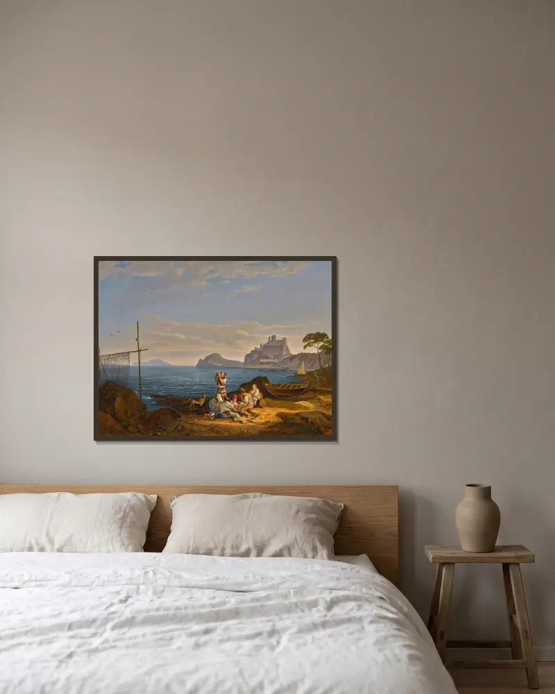 Die Bucht von Neapel, Capri in der Ferne von Adrian Ludwig Richter gerahmt an einer Wand