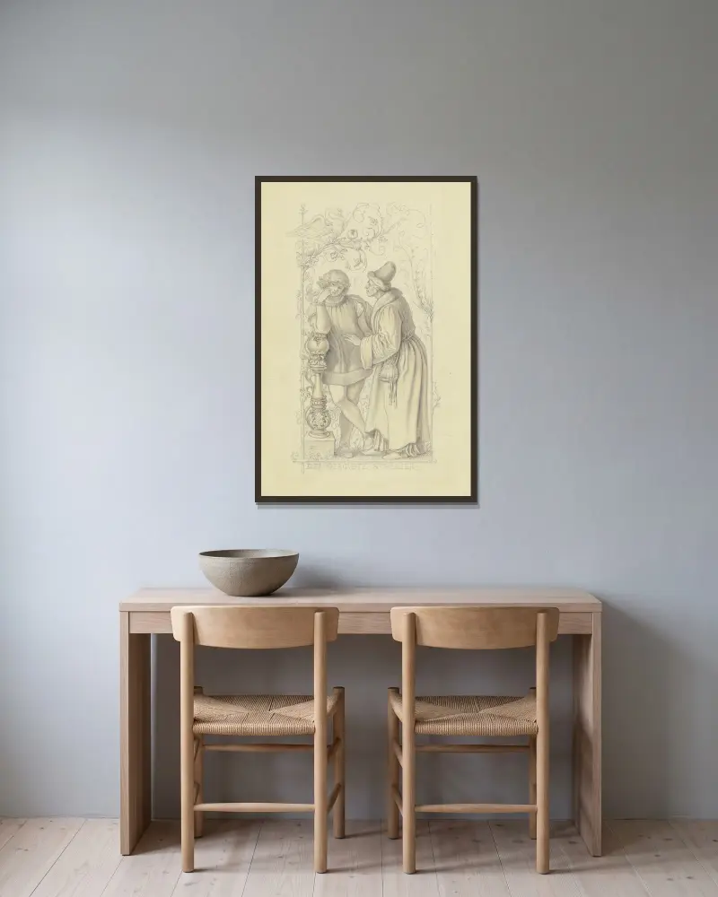 The stolen veil av Adrian Ludwig Richter inramad på en vägg