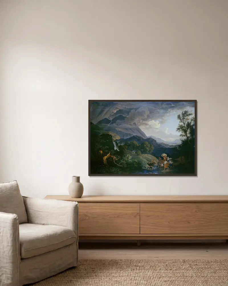 Åskväder över Monte Scalambra nära Olevano i Sabinerbergen av Adrian Ludwig Richter inramad på en vägg