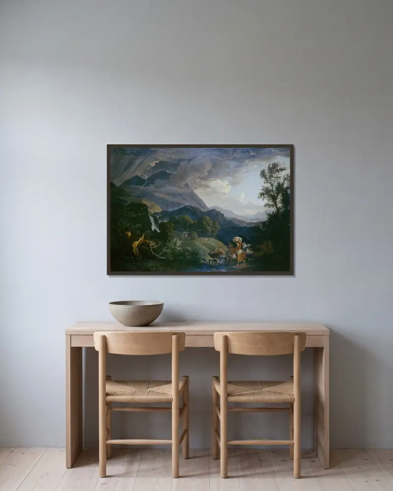 Åskväder över Monte Scalambra nära Olevano i Sabinerbergen av Adrian Ludwig Richter inramad på en vägg