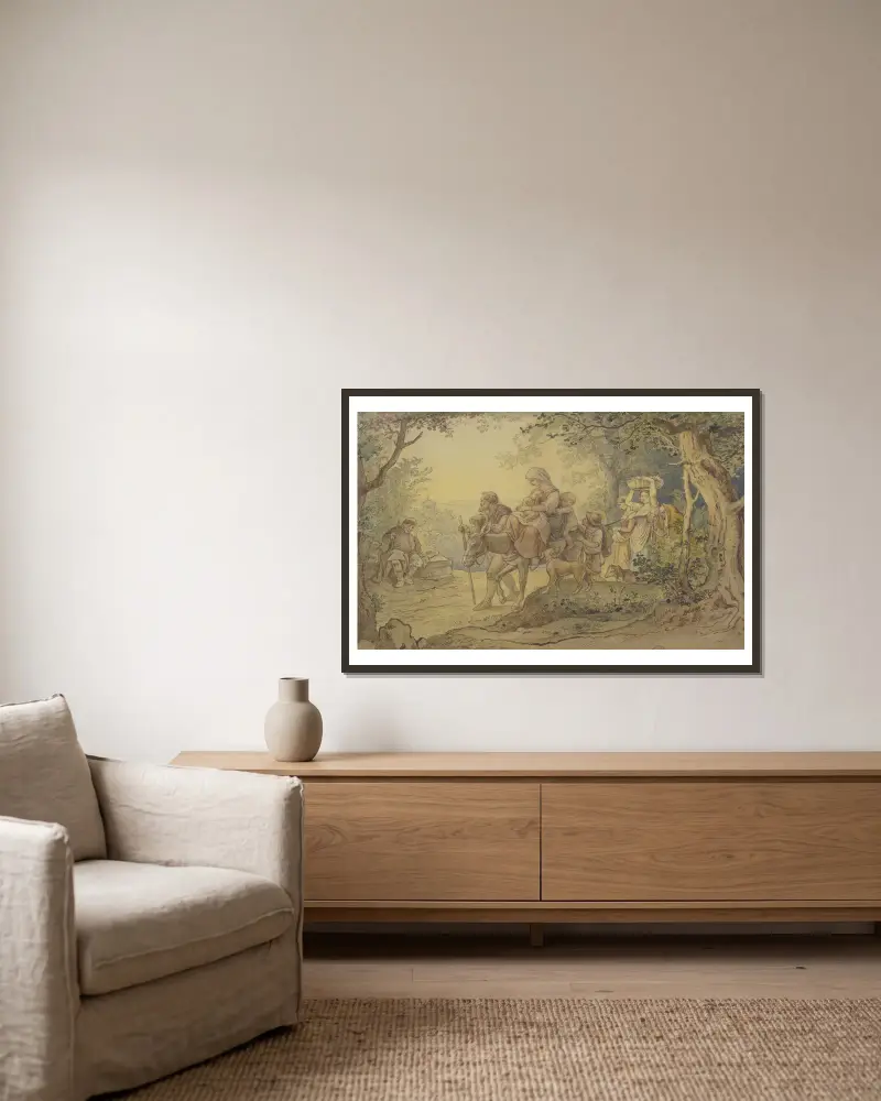 Zug italienischer Landleute von Adrian Ludwig Richter gerahmt an einer Wand