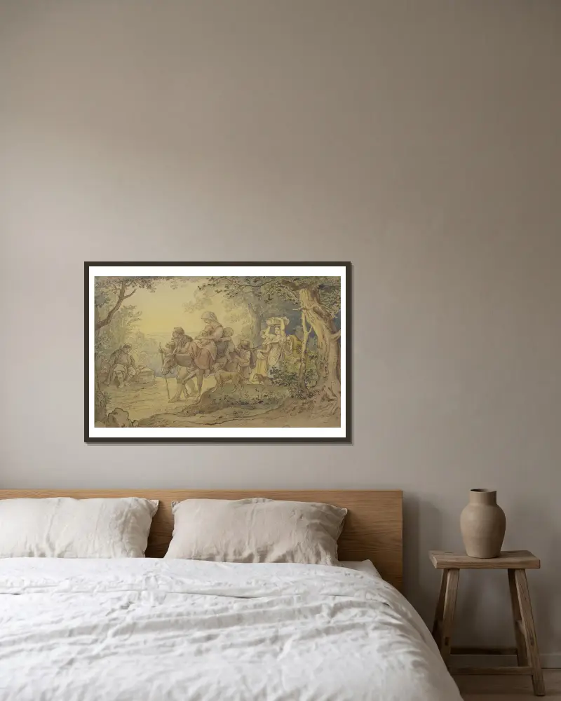 Zug italienischer Landleute von Adrian Ludwig Richter gerahmt an einer Wand
