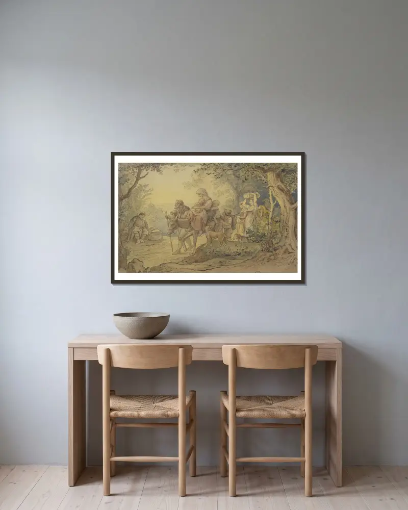 Zug italienischer Landleute von Adrian Ludwig Richter gerahmt an einer Wand
