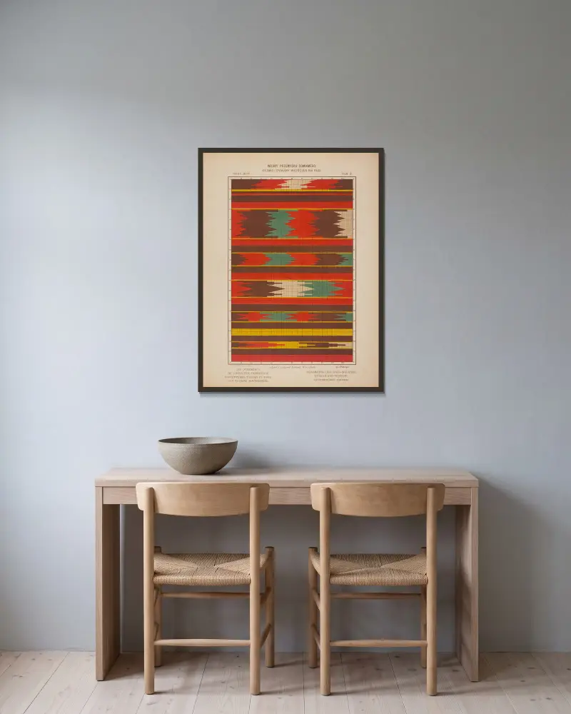 Die Ornamente der häuslichen Industrie – Gewebte Decken und Teppiche der ruthenischen Bauern, Tafel 03 von Ludwik Wierzbicki gerahmt an einer Wand