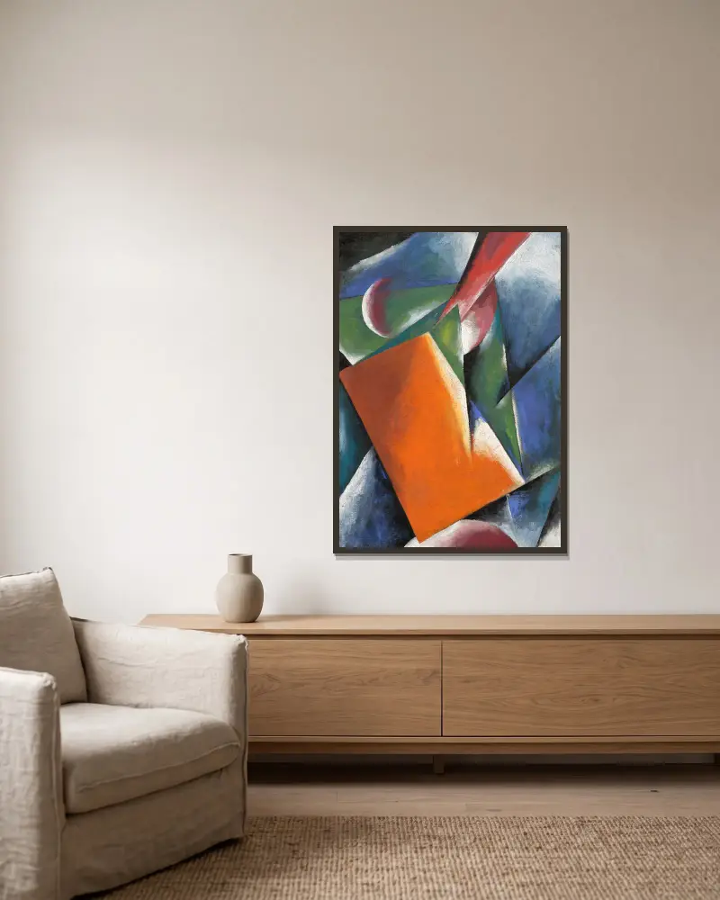 Arkitektonisk målning av Lyubov Popova inramad på en vägg