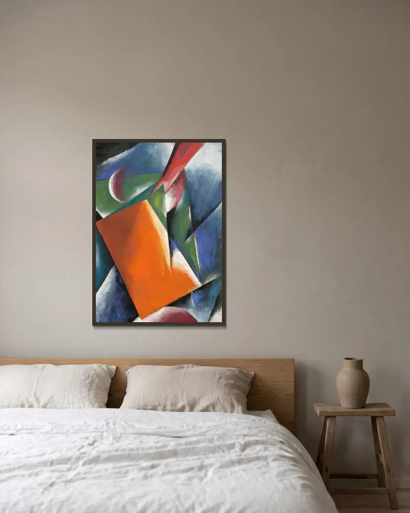 Arkitektonisk målning av Lyubov Popova inramad på en vägg