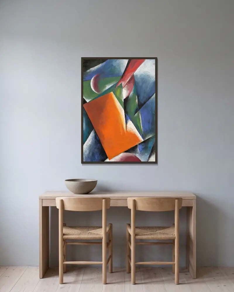 Arkitektonisk målning av Lyubov Popova inramad på en vägg