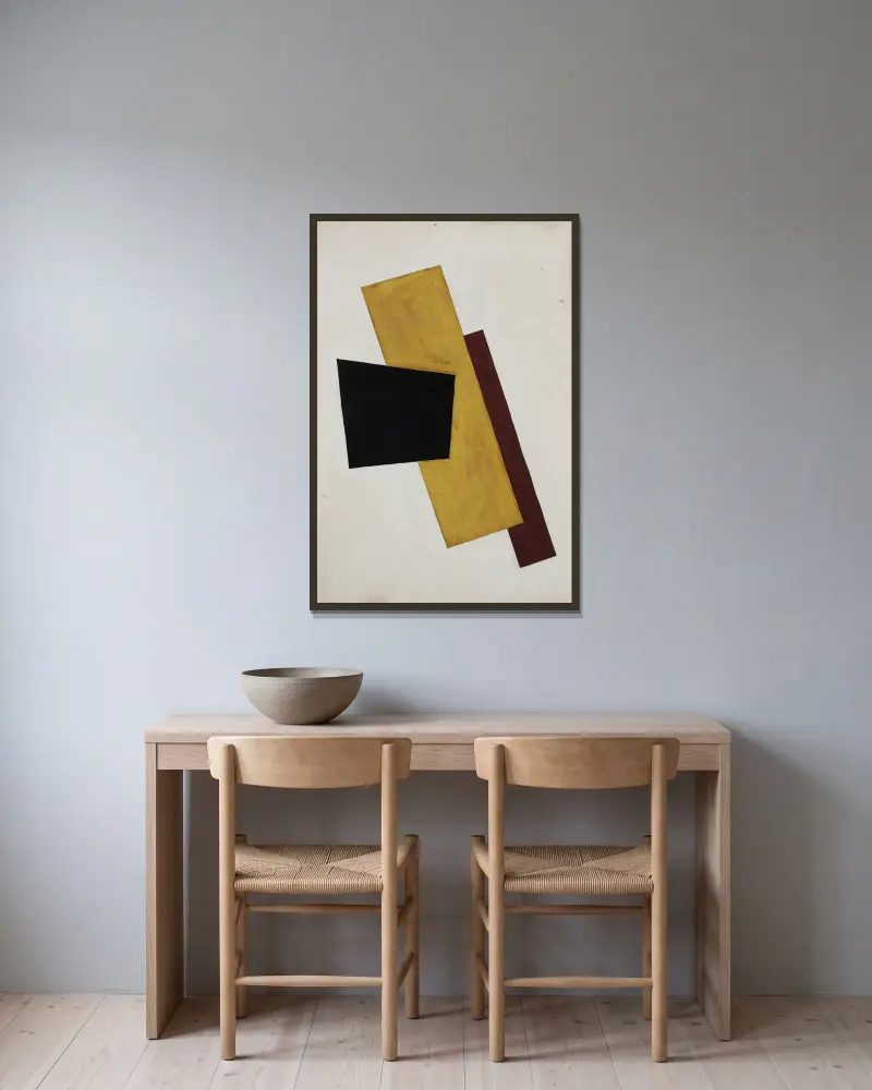 Composition av Lyubov Popova inramad på en vägg