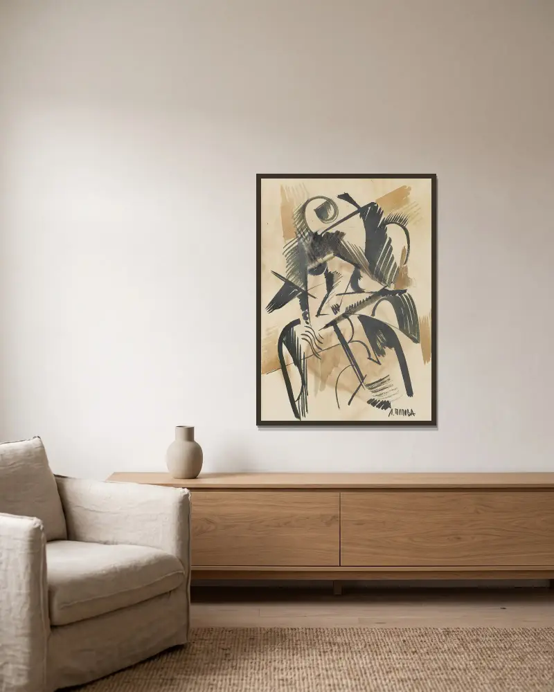 Cubist Study – nr 1 av Lyubov Popova inramad på en vägg