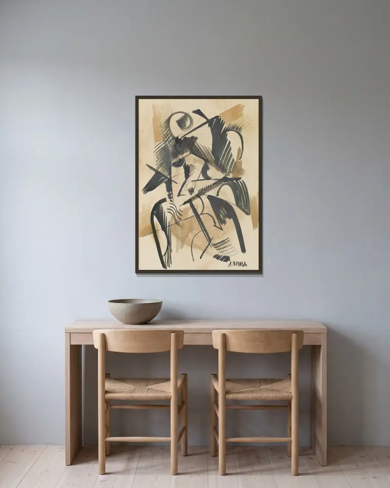 Cubist Study – nr 1 av Lyubov Popova inramad på en vägg
