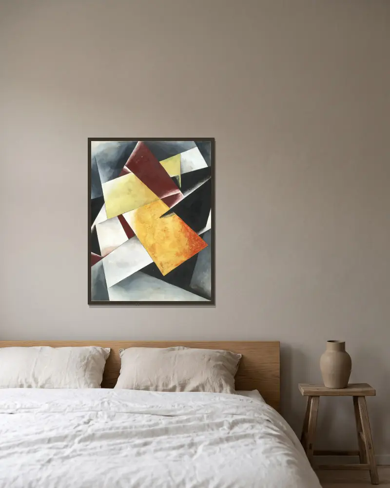 Painterly Architectonic, 1918 – nr 1 av Lyubov Popova inramad på en vägg