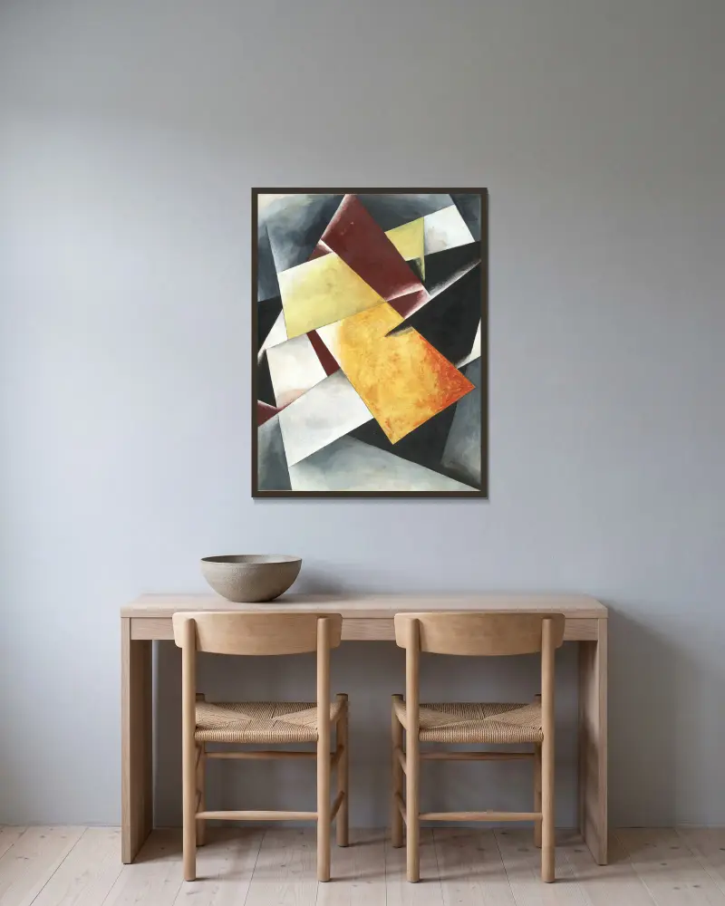 Painterly Architectonic, 1918 – nr 1 av Lyubov Popova inramad på en vägg