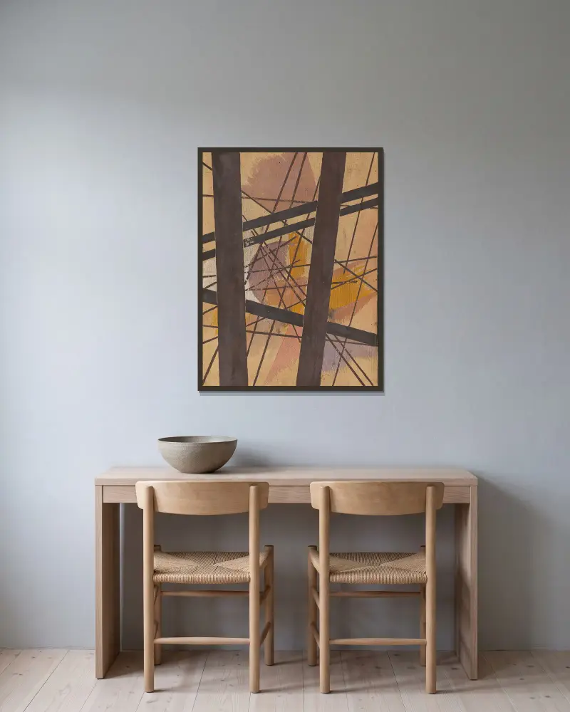 Raum-Kraft-Komposition von Lyubov Popova gerahmt an einer Wand