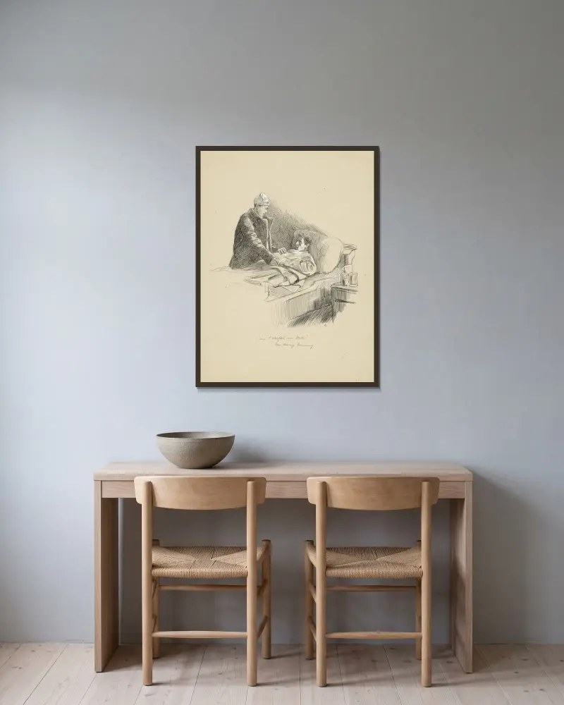 Besuch an einem Sterbebett von Hendrik Maarten Krabbé gerahmt an einer Wand