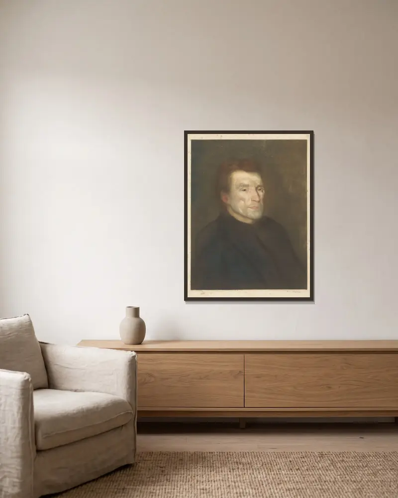 Portrait of an unknown man av Hendrik Maarten Krabbé inramad på en vägg