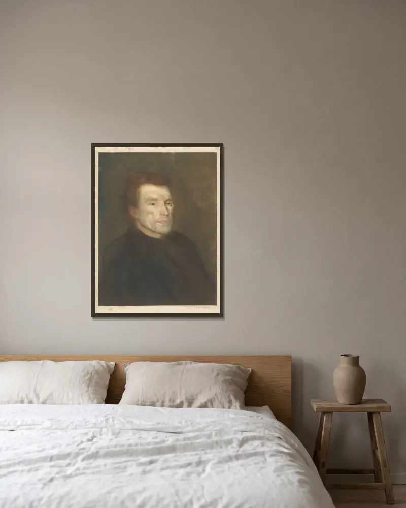 Portrait of an unknown man av Hendrik Maarten Krabbé inramad på en vägg