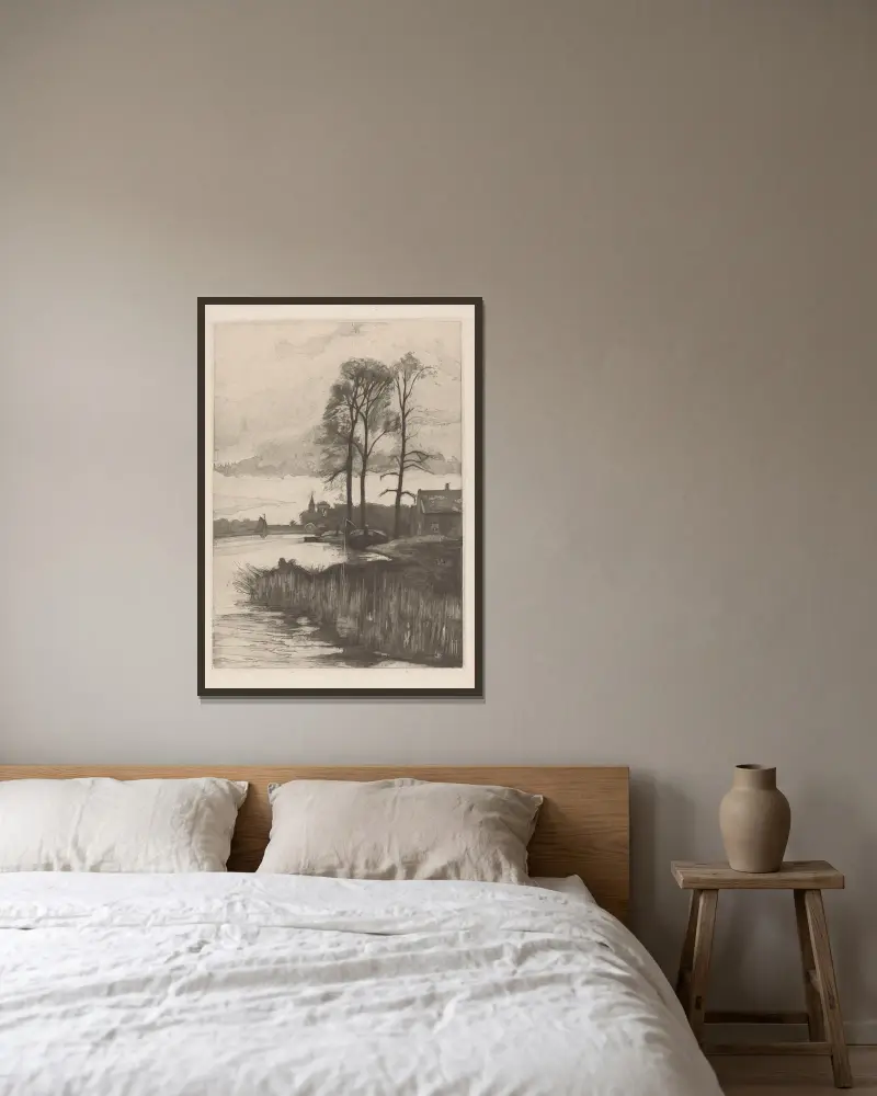 Rivierlandschap av Hendrik Maarten Krabbé inramad på en vägg