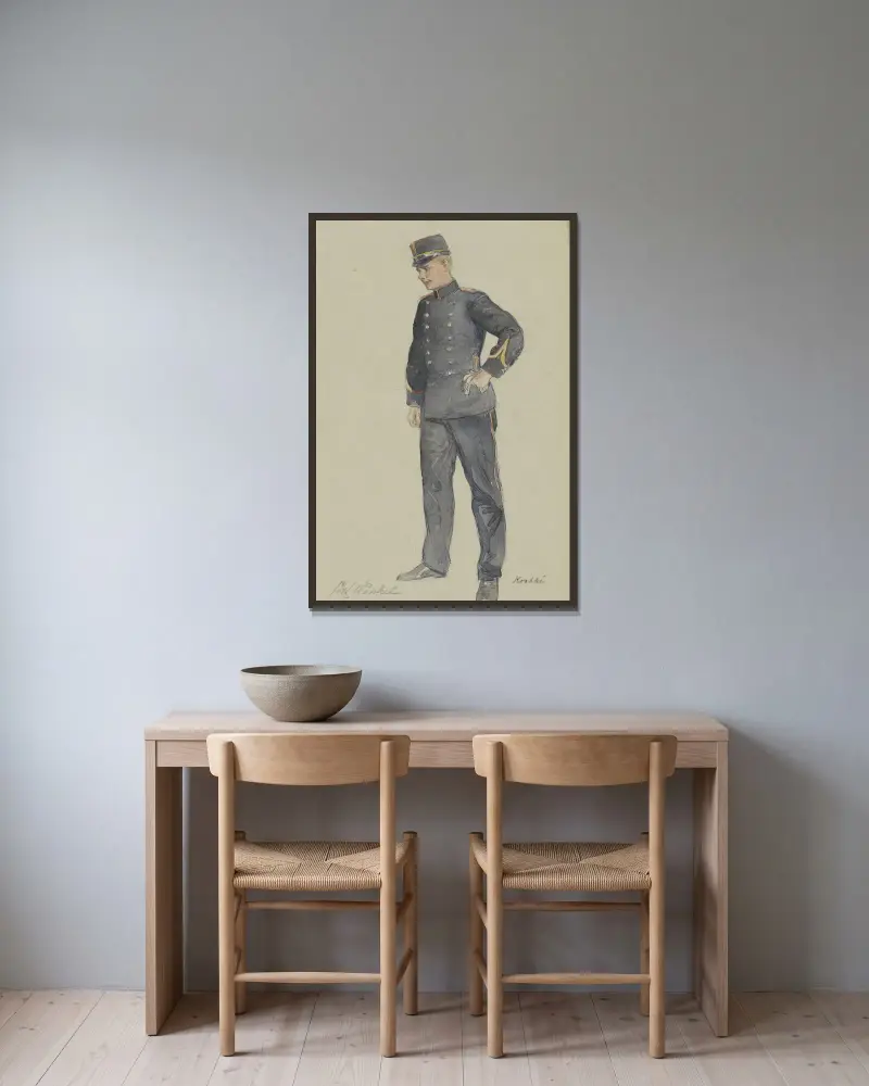Staande sergeant av Hendrik Maarten Krabbé inramad på en vägg