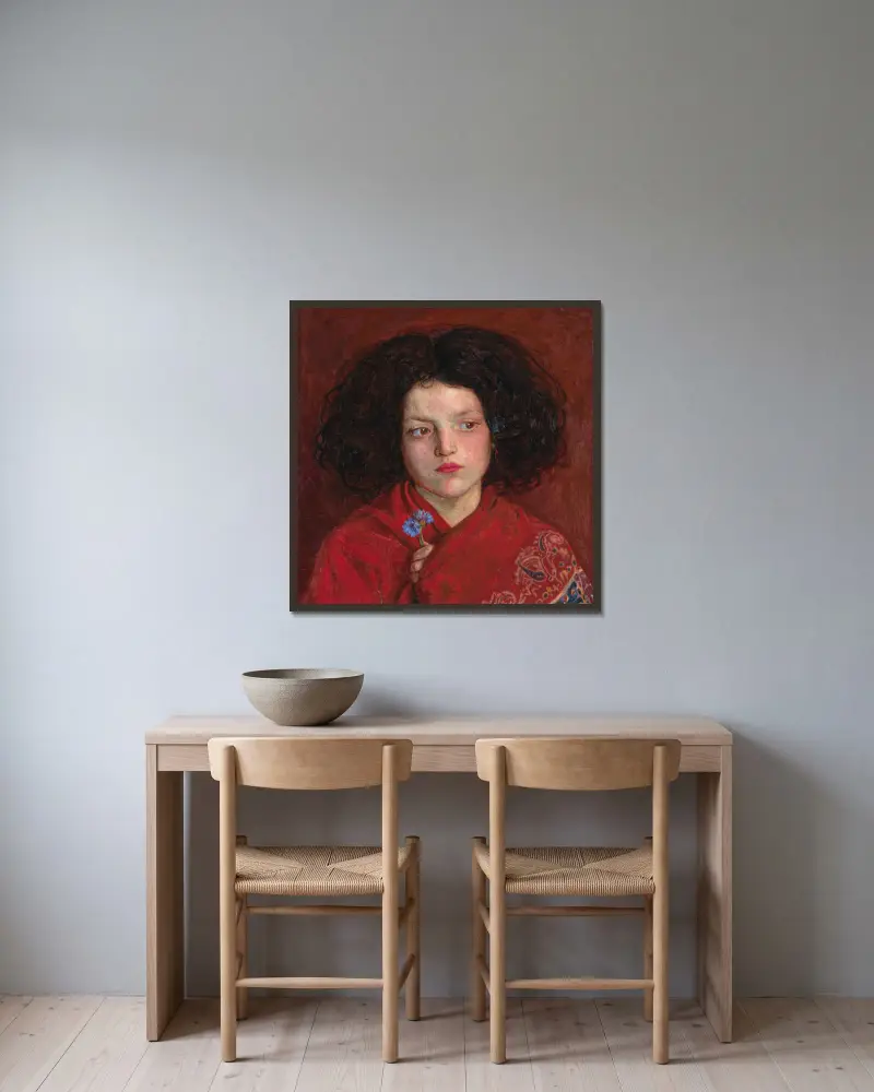 Das irische Mädchen von Ford Madox Brown gerahmt an einer Wand